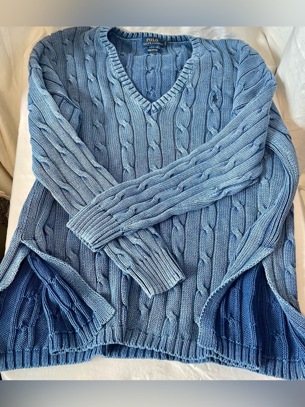 Ralph Lauren Light Blue Cable-Knit V-Neck Sweater